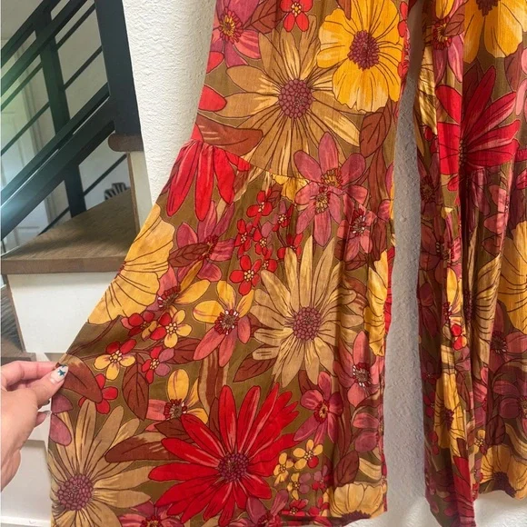Angie Smocked Retro Boho Floral Flowy Pants Small - Picture 5 of 6
